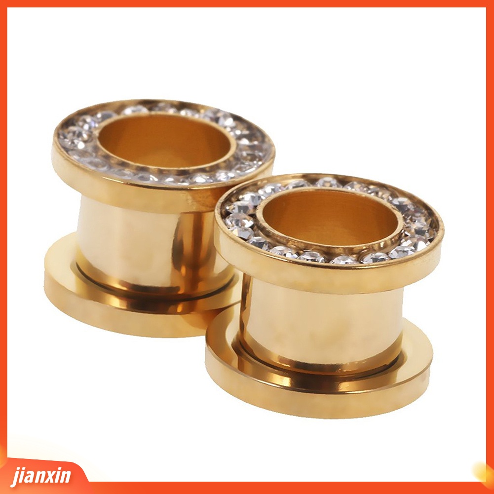 [Jianxin] 1Pc Stainless Steel Rhinestone Inlaid Plating Ear Plug Earring Piercing Jewelry