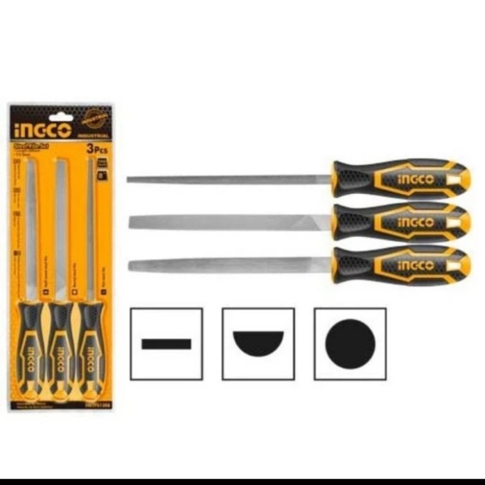 Kikir besi halus 3pcs 8" steel file set INGCO HKTFS1308
