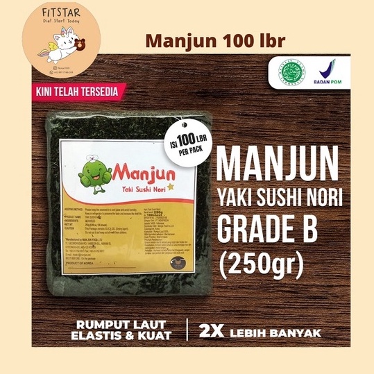 

Harga TERMURAAH.. (New) Manjun Yaki Sushi Nori 100 sheets (250 gram) Halal 08Y