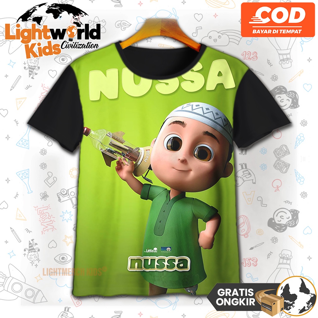 Baju Kaos 3D Anak Model Kartun Nussa Rara v2 T'Shirt 3D Printing Anime Nussa Rara v2 Untuk Usia 1-12
