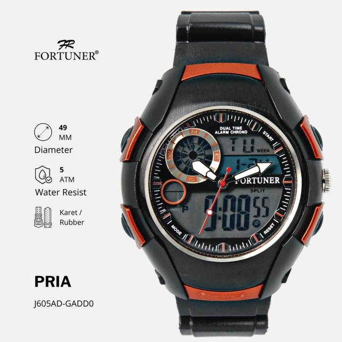 Fortuner Jam Tangan Pria Dual Time Sport Tahan Air Dack
