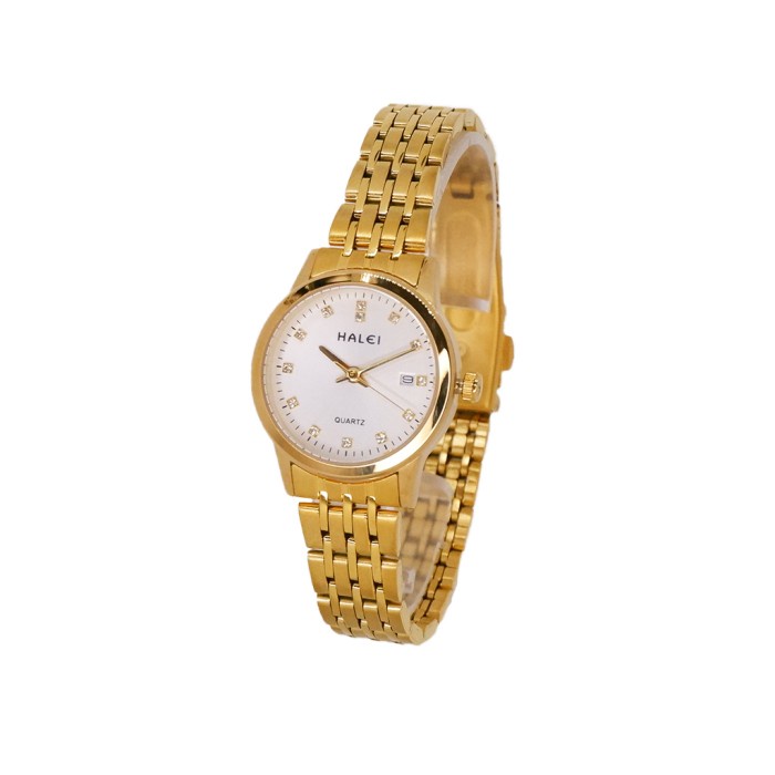 DISKON SPESIAL HALEI JAM TANGAN WANITA MEWAH ANTI KARAT STAINLESS GOLD ORIGINAL 585 L TERMURAH