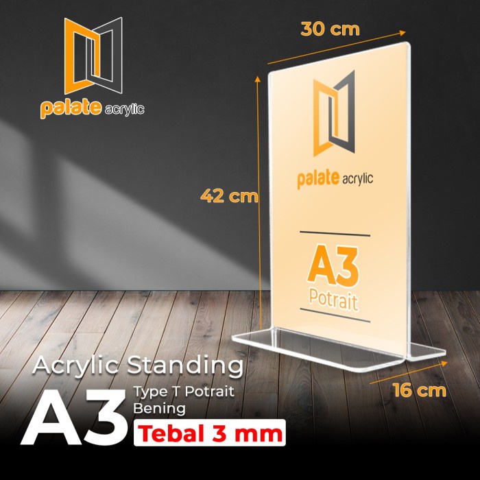 

Terlaris Acrylic Tent Holder / Akrilik Tent Card A3 Brosur Meja / A3 T 3Mm