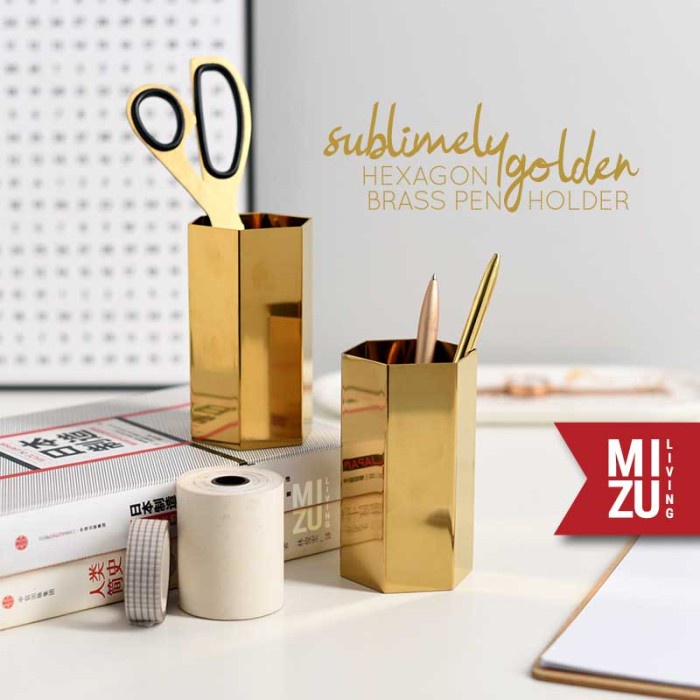 

Sublimely Golden Brass Pen Holder Office Stationery Tempat Alat Tulis
