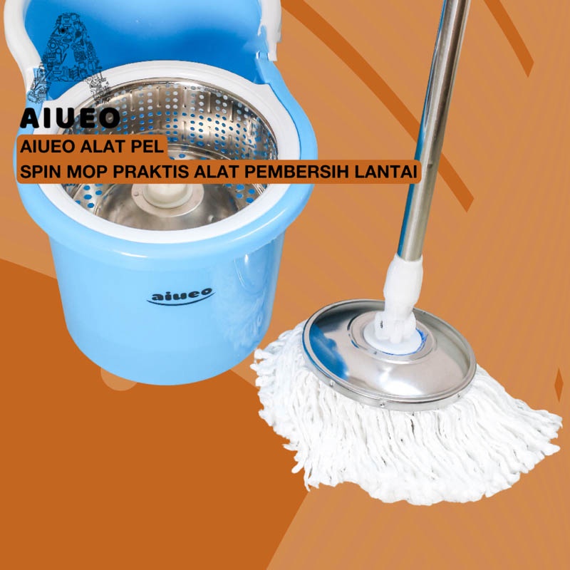 AIUEO Spin MOP Praktis Alat pembersih lantai | Alat Pel MOP | Pel Lantai Kain Ember Spin Magic Twist | Fiber Clean