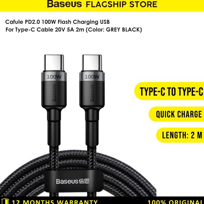 Baseus Cafule Pd2.0 Kabel Charger 100W Usb Type C To C 2M - Catklf-Alg