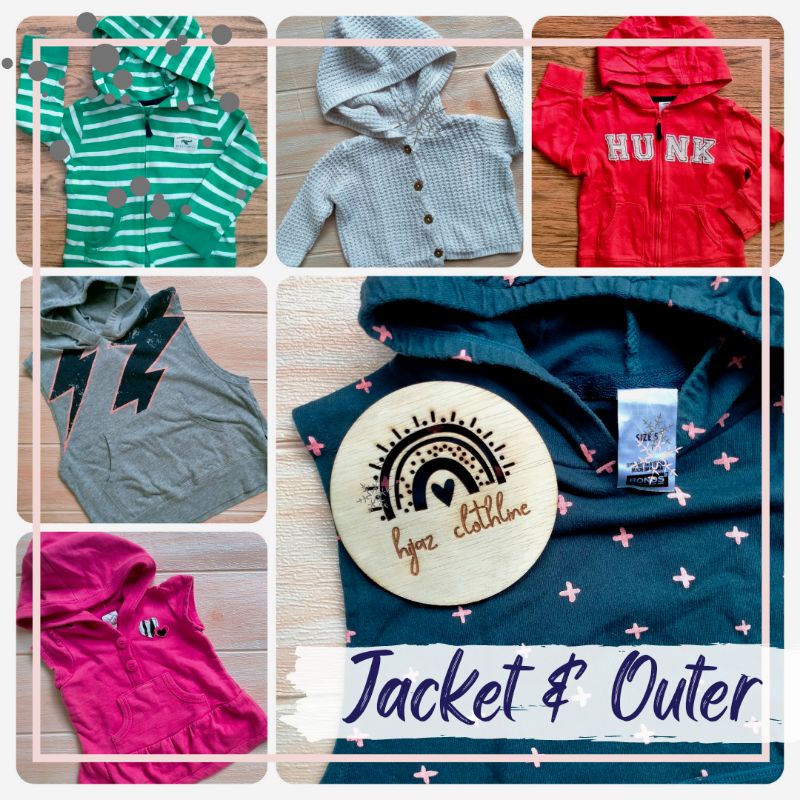 Preloved JAKET HOODIE, VEST ROMPI, PARASUT, BULANG, CARDIGAN, BOLERO bayi unisex, anak perempuan & c