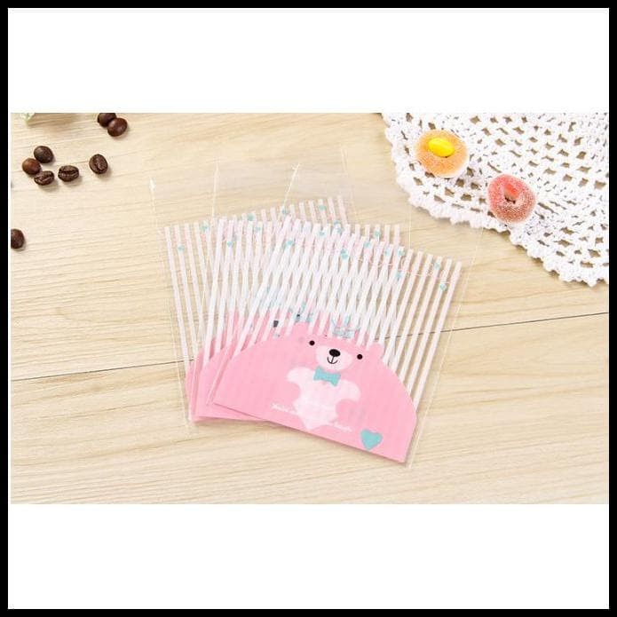 

PLASTIK FANCY COOKIES - KUE - PERMEN - ACCESSORIES STRIPE PINK BEAR Terbatas