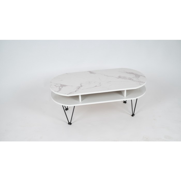 Best Seller Meja Tamu Minimalis Oval Furlo / Coffee Table Oval Motif Marmer