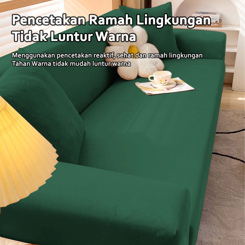 Cover sofa Sarung Sofa Anti Slip Penutup Sofa Tebal Beludru Warna Solid Seater 1/2/3/4 Elastic Elastis