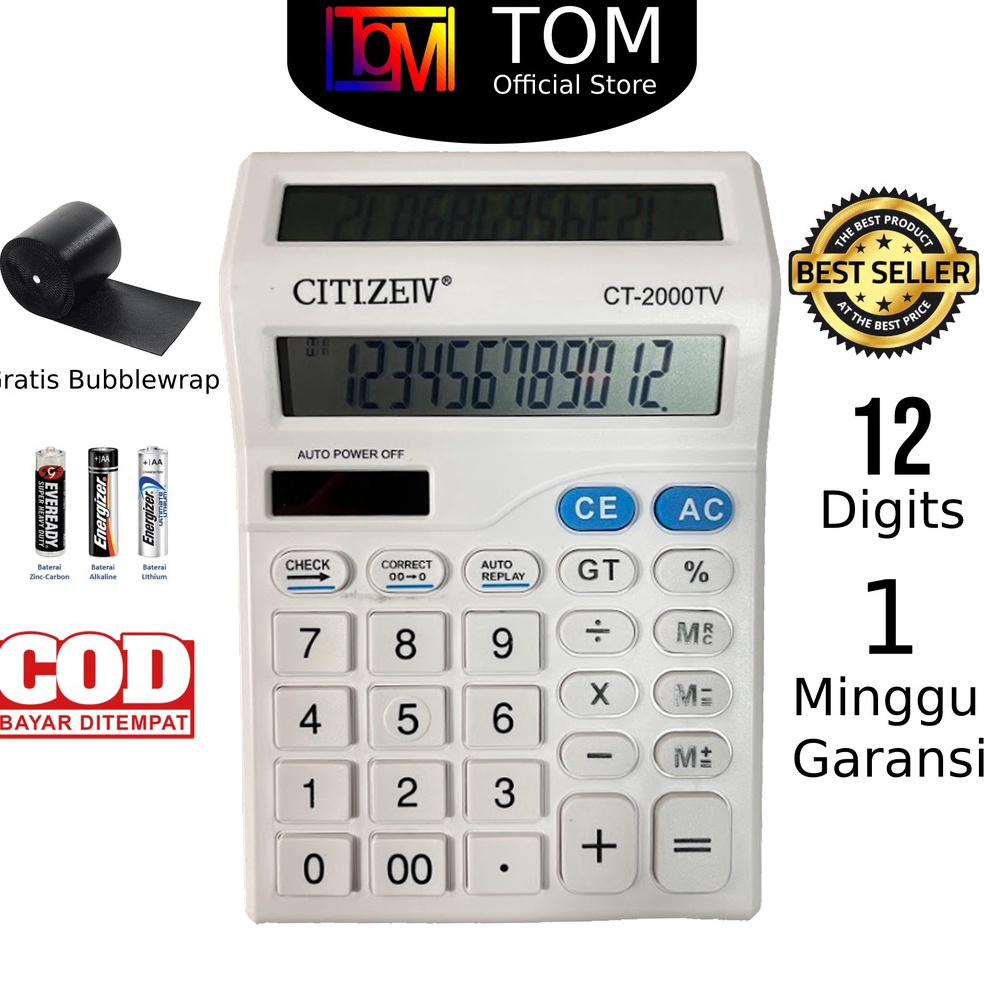 

Dijual Kalkulator 2 Layar 12 Digit CT-2000 / Kalkulator Dagang Warung Besar / Check Kalkulator 08D