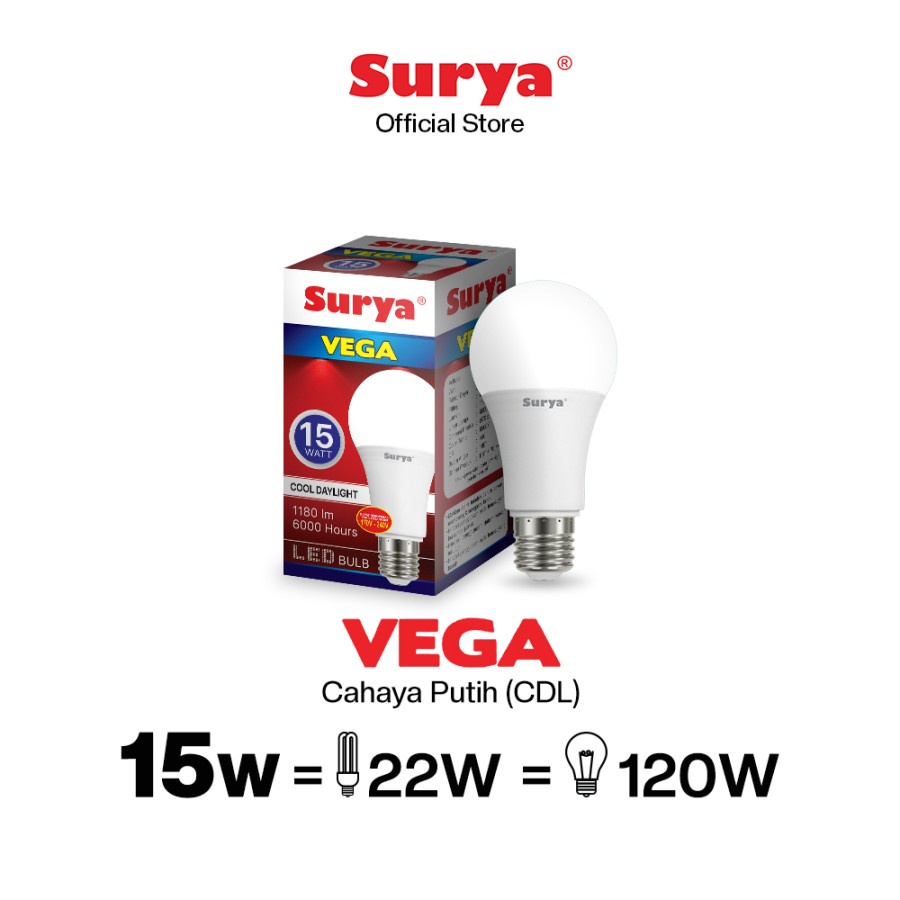 Lampu LED Bulb Surya Vega 15 Watt Putih Murah Terang Bergaransi