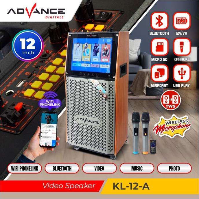 Advance Kl-12A Speaker Portable Bluetooth With Lcd 12 Inch + 2 Mic Kulitkuacistore