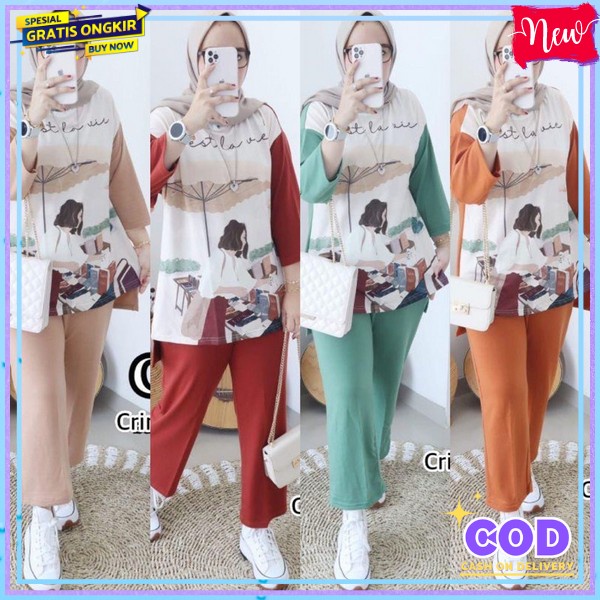 Atsan Celana Crinkle Termurah Setelan Cewek Remaja Viral One Set Trendi Prempuan Kekinian Bju Stelan