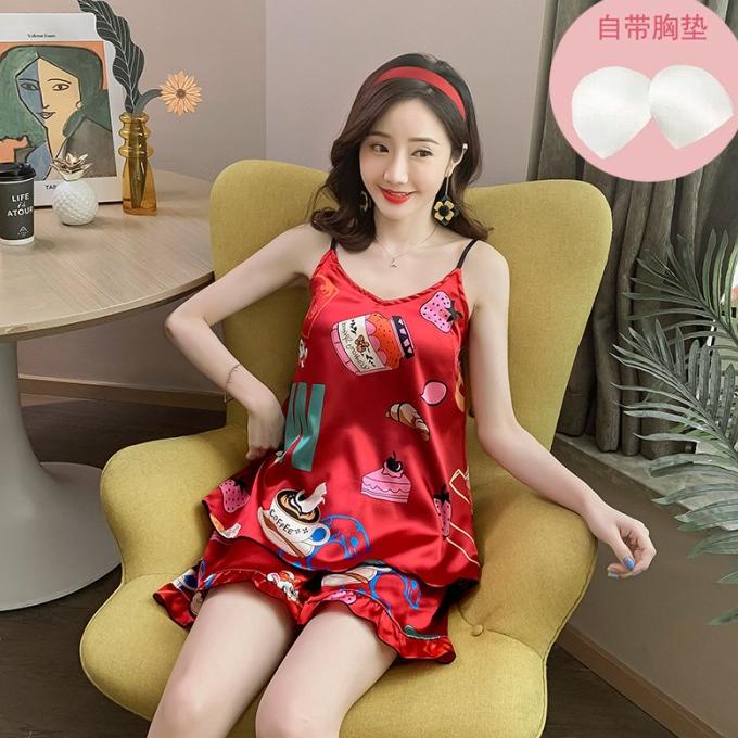 Set Piyama Sexy Wanita dengan cup bra bahan Silk Premium Baju Tidur