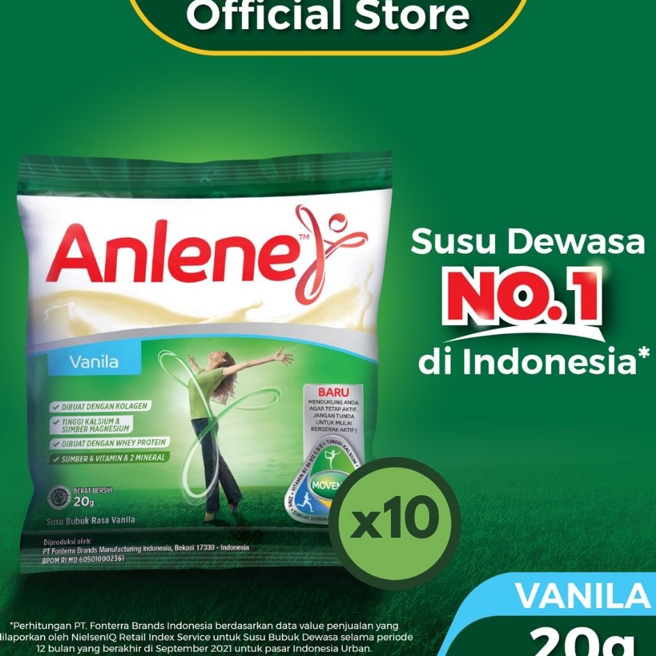 

(D2289) ⭐⭐⭐⭐⭐ Anlene Susu Bubuk Dewasa Vanila 10 x 20g Sachet - Nutrisi Tinggi Kalsium Untuk Tulang, Sendi, dan Otot