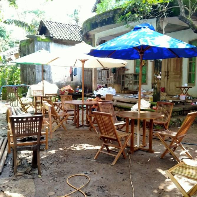 Murah Set Meja Payung Taman Cafe Outdoor Tenda Payung Cafe Kayu Jati 4