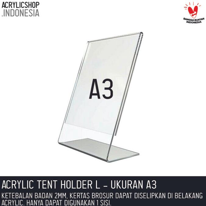 

Akrilik Tempat Brosur A3/Acrylic Tent Card Holder Stand 2sisi A3 TypeL