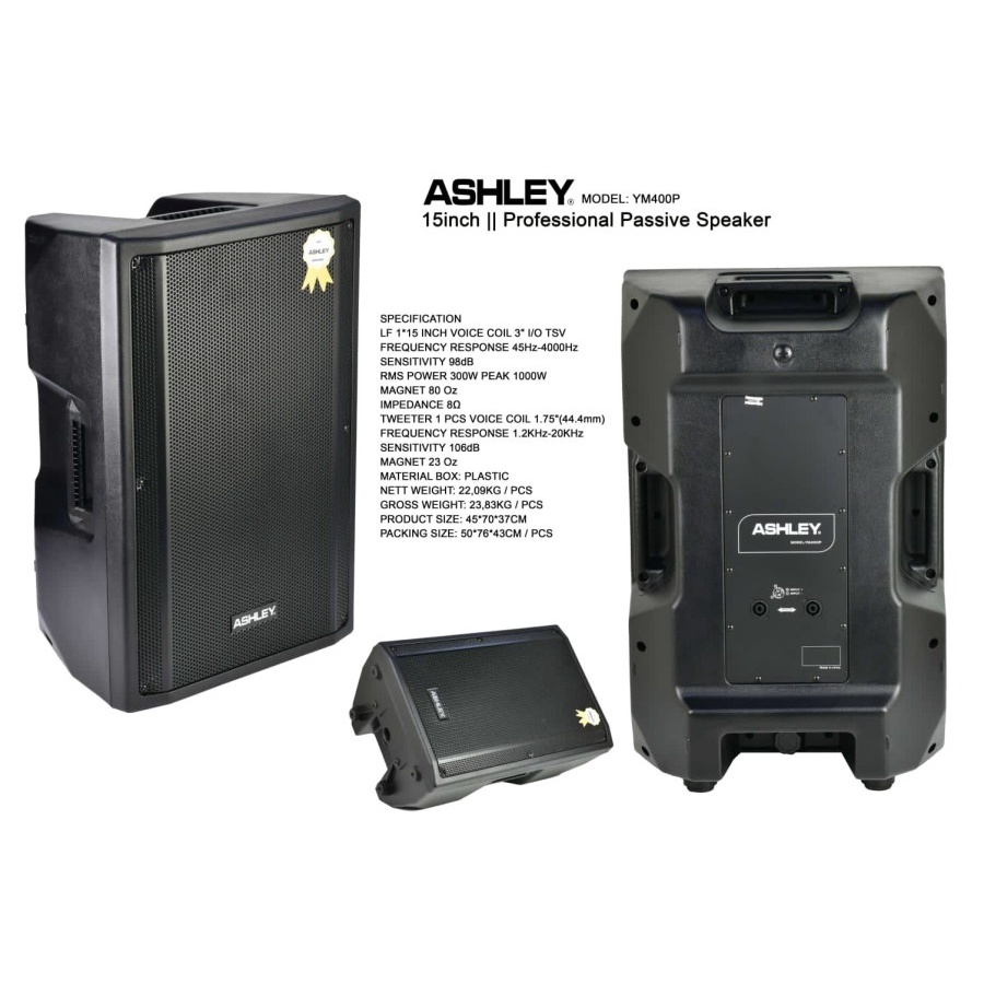 Speaker Monitor Pasif Ashley YM400P YM 400P 300w isi 2 Pcs Box 15 inch ORIGINAL GARANSI