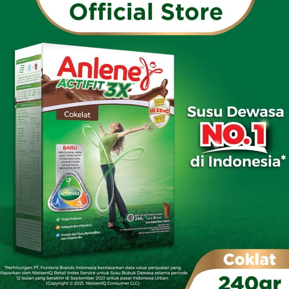 

>XC26619< Anlene Actifit 3X Susu Bubuk Dewasa Cokelat 240g - Nutrisi Tinggi Kalsium Untuk Tulang, Sendi, dan Otot