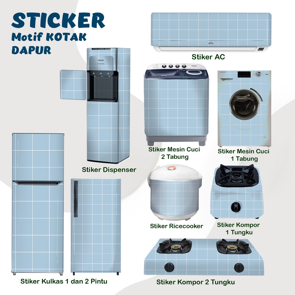 PAKET STICKER DEKORASI MOTIF KOTAK KOTAK KOREA AESTHETIC KULKAS 1 2 PINTU MATA TUNGKU TABUNG KOMPOR 