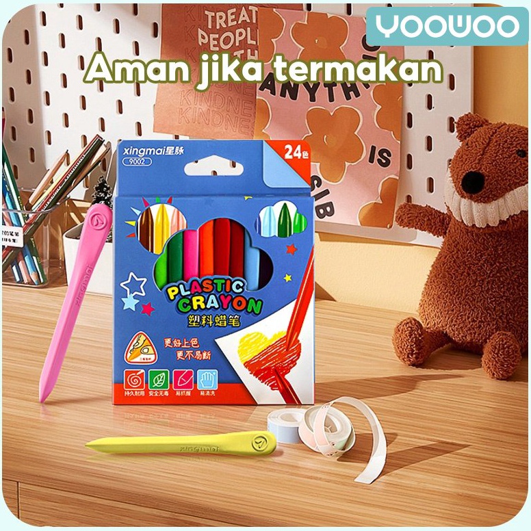 

Terbaru.. YooWoo Krayon sekolah/ krayon 12/18/24/36 warna / crayon non toxic / krayon plastik / krayon anti air / Krayon set PEN