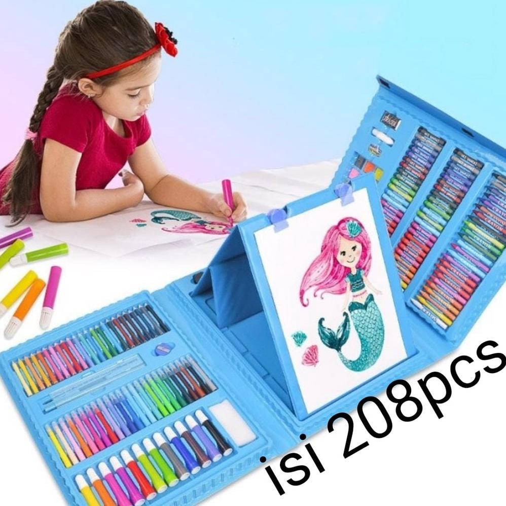 

Crayon Anak Pengasah 208pcs Set Alat Menggambar Melukis Anak-anak Crayon Cat Air Pensi murah dan praktis