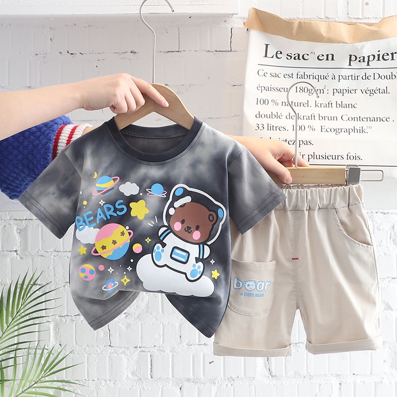 BBI URSA Setelan Anak Laki laki Import Motif Beruang Lucu Set Pendek Bayi Cowok Korean Style Terbaru Kekinian 2023 usia 1-4 tahun Tie Dye Kualitas Premium