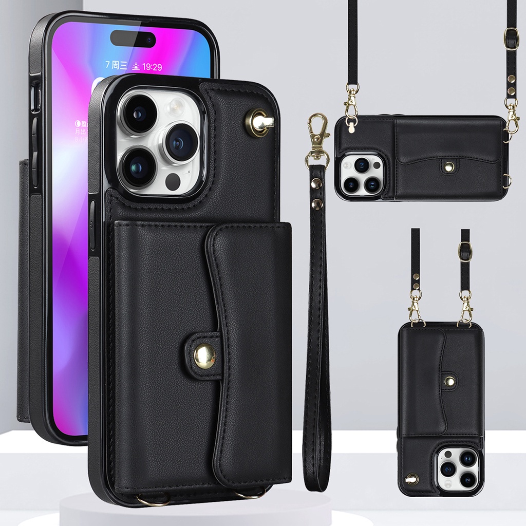 ☢☸✘For iphone 14 Pro Max Card Case With Cross-Body Strap lanyard Iphone 11 pro max Coin Purse Phone 