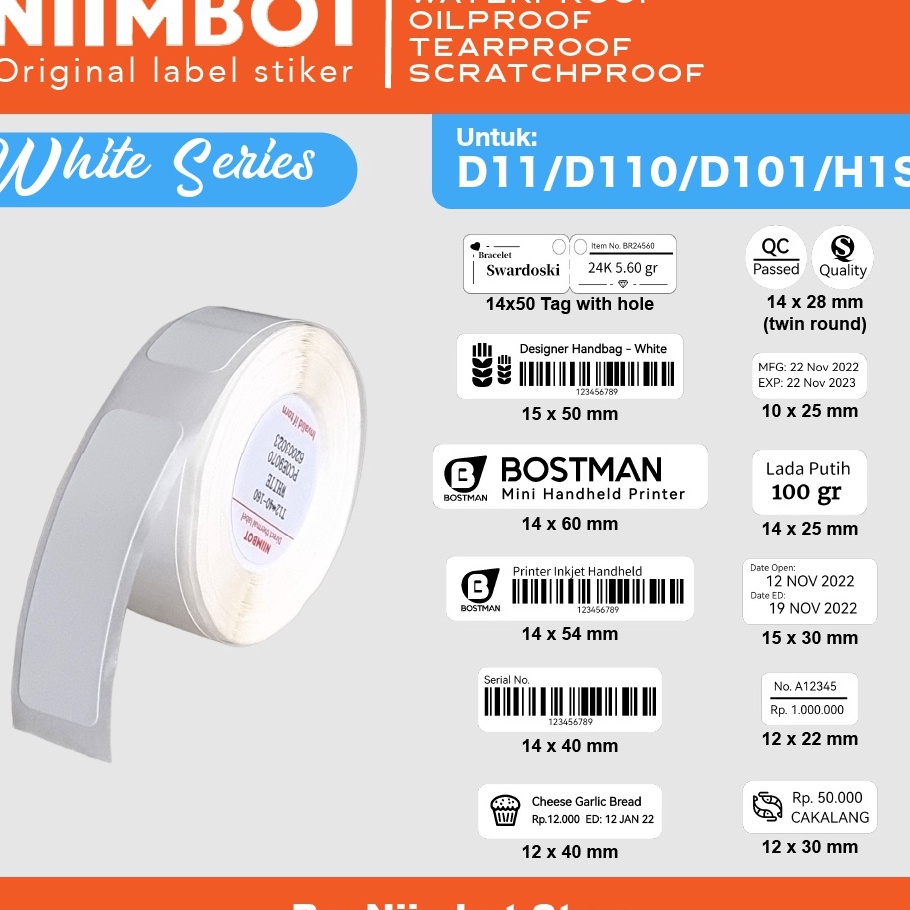 

[KODE PRODUK FP9A78049] White Thermal Label Printer Sticker Niimbot D11 D110 D101 H1S Refill Label Niimbot - Plain White