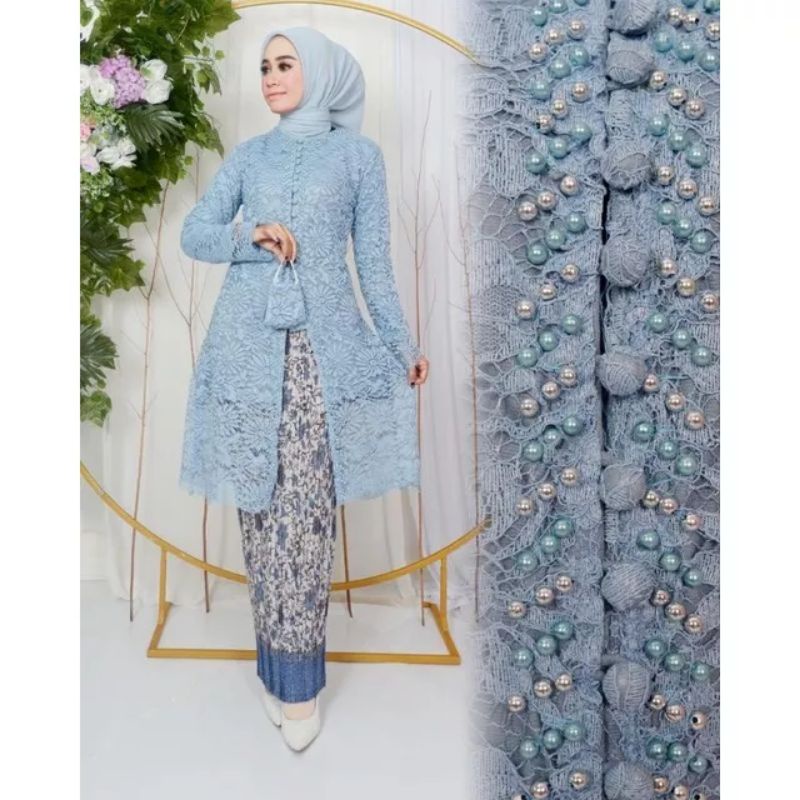 Setelan Baju Kebaya Jumbo Ld 130 XXXL Warna Sage Kancing Saribu Payet Kebaya Tunik Modern