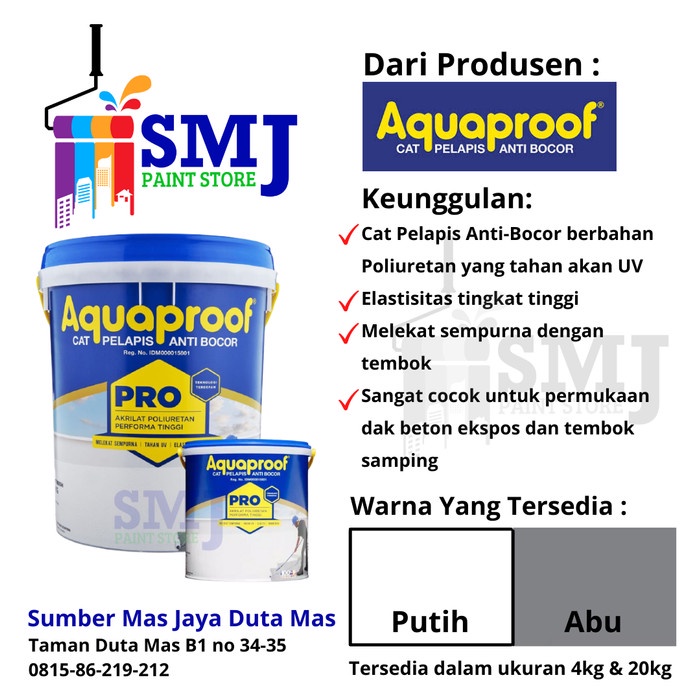 Cat Pelapis Anti Bocor AQUAPROOF PRO warna Putih ukuran 4kg