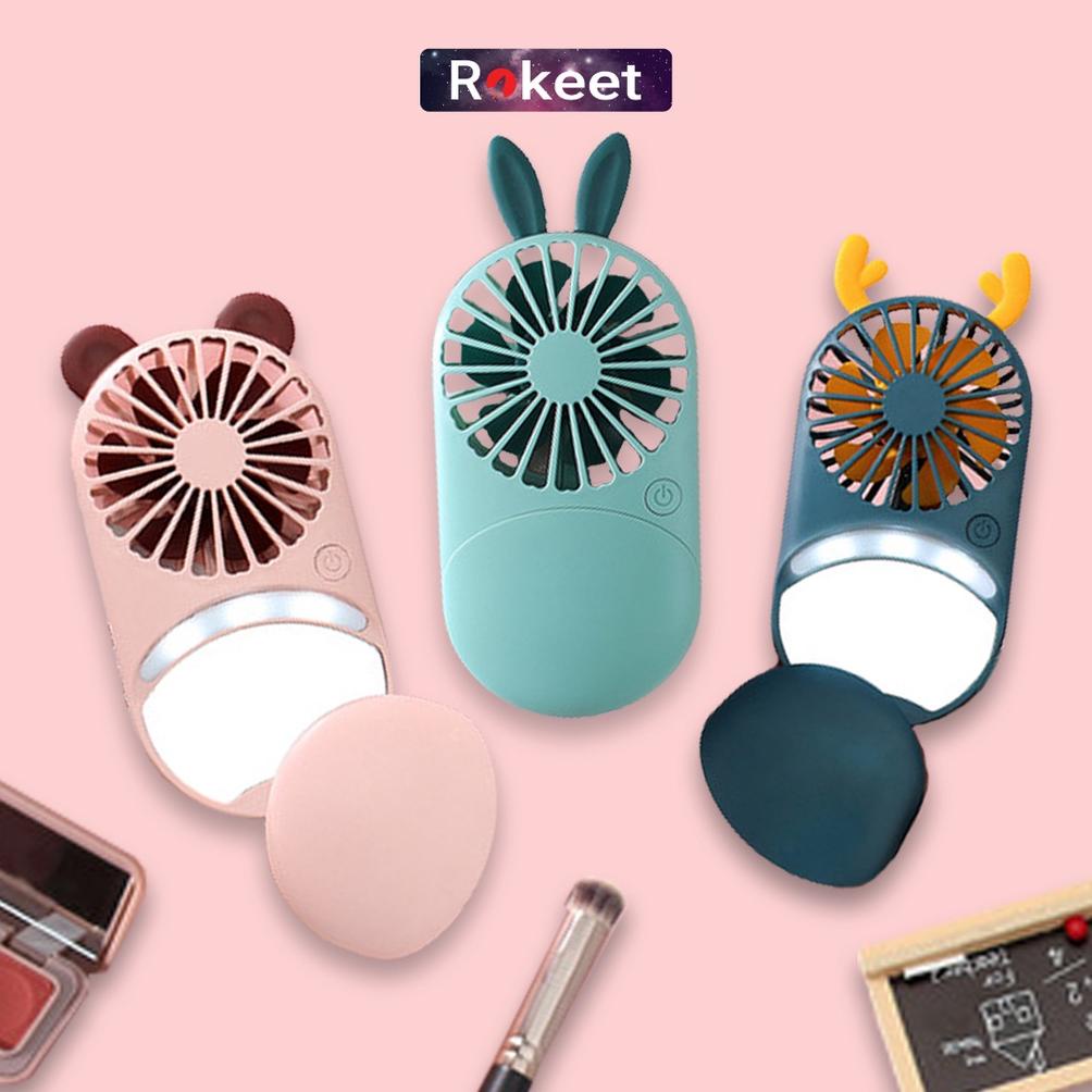 Terbaik Rokeet Kipas Cermin Led 3In1 Mini Fan Karakter Portabel Cermin Angin Multifungsi