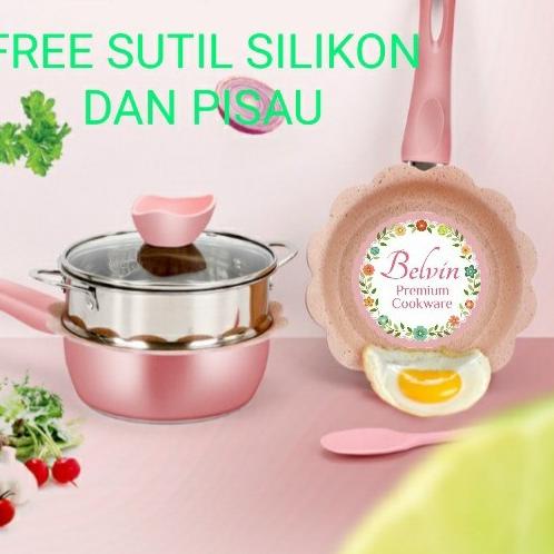 

Belvin Cookware Baby Set Panci Frypan Flower Fry Pan Mpasi Bayi Anak - 16 Merah Muda, Tanpa Packing