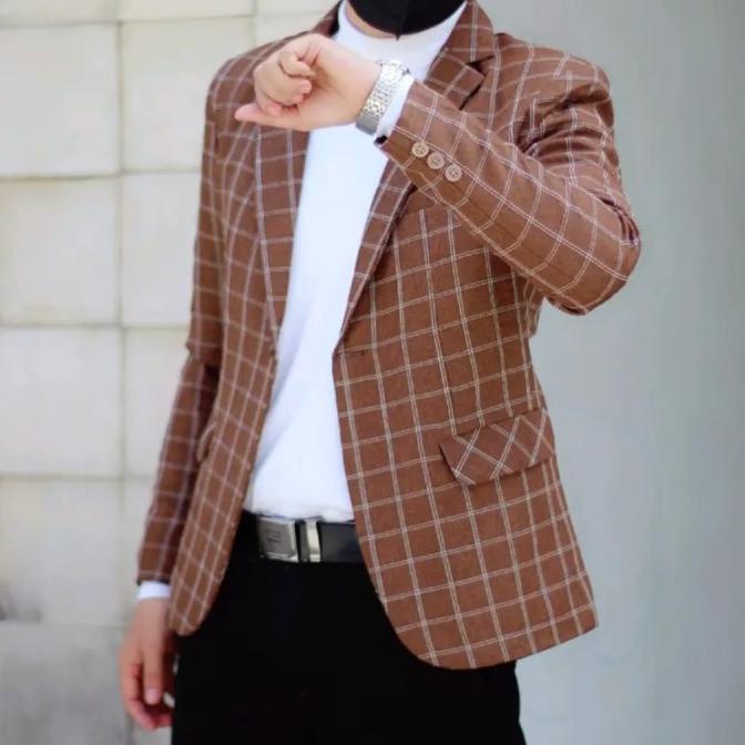 Big Sale Jas Blazer Pria Motif Kotak-Kotak/Baju Jas Blazzer Casual Slimfit Pria Limited Edition