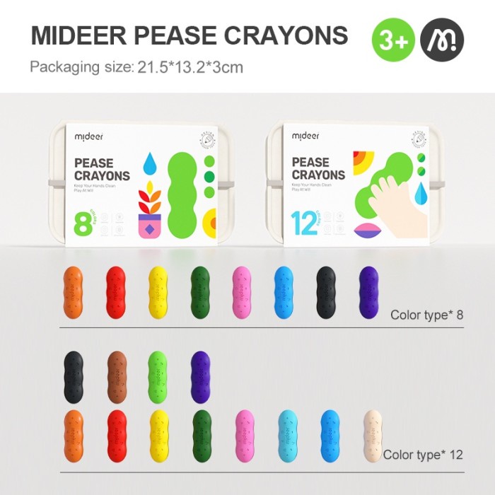 

Best Seller Mideer Washable Beeswax Based Peas Crayon 8 / 12 Crayon