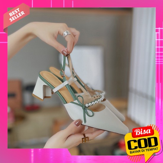 High Heels Wanita Kondangan Heel Cewek Remaja Korea Hils Wisuda Simple Sandal Wanita High Heels Slop