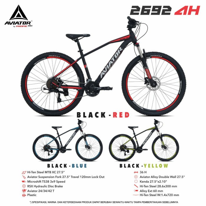 Terlaris Sepeda Mtb 27,5 Aviator At 2692 Ah Hidrolik 27 Speed Forklock Murah