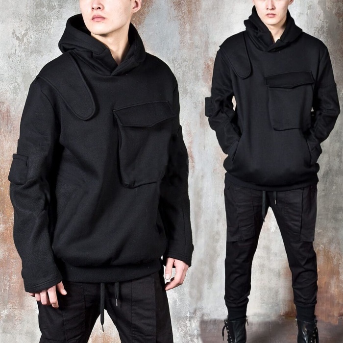 Jaket Hoodie Techwear Hype Left Pocket Round