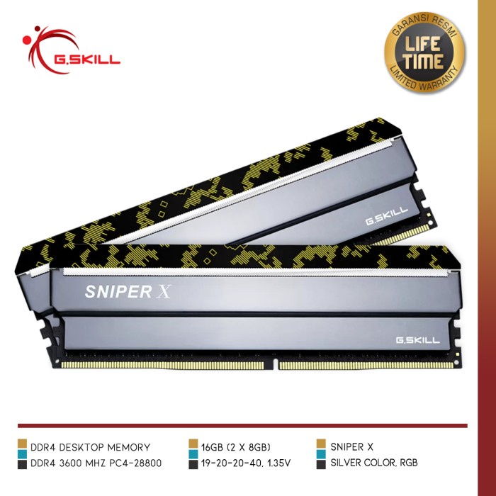 TERLARIS Memory G.SKILL - F4-3600C19D-16GSXKB Sniper X 16GB (2x8GB) DDR4 3600