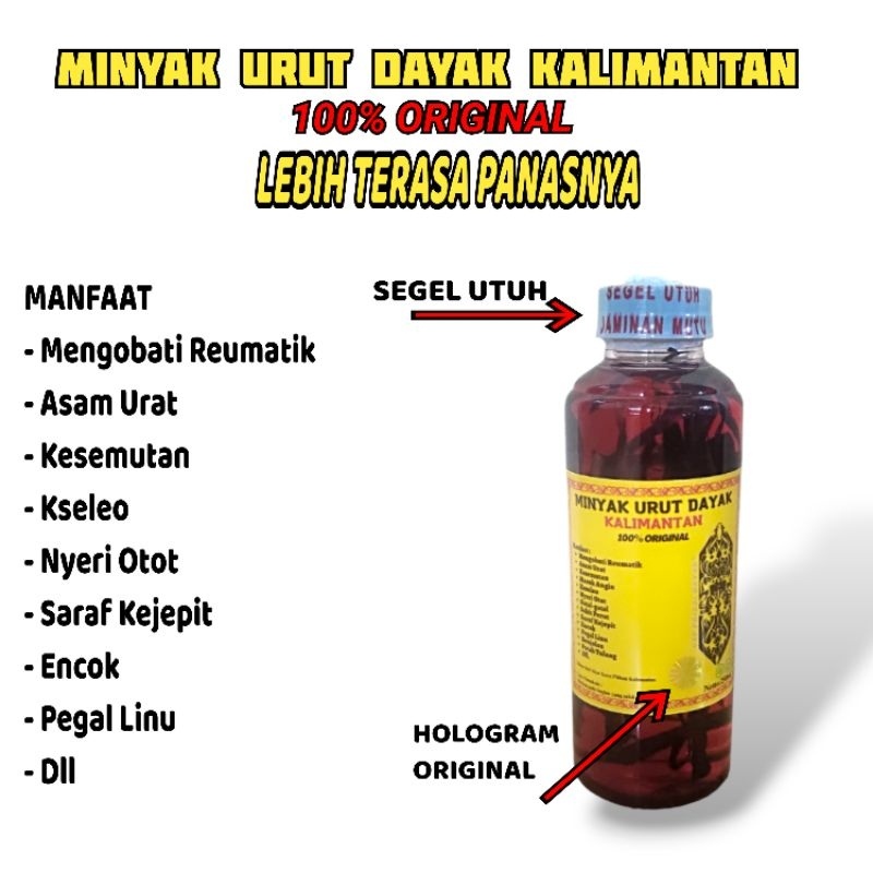 Minyak Urut Dayak Kalimantan Logo Perisai Jaminan Asli 100% Uang Kembali