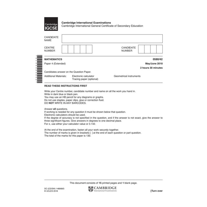 PROMO IGCSE MATH 0580 EXTENDED MAY/JUNE PAST PAPERS & MARK SCHEMES 2009-2018 TERMURAH