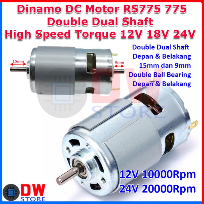 Best Seller Dinamo Dc Motor Rs-775 775 Double Dual Shaft High Speed Torque 12V 24V