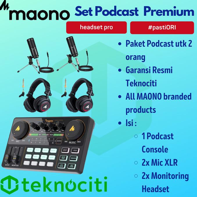 Set Podcast 2 Pax MAONOCASTER AM200 + Microphone XLR + Maono Headset