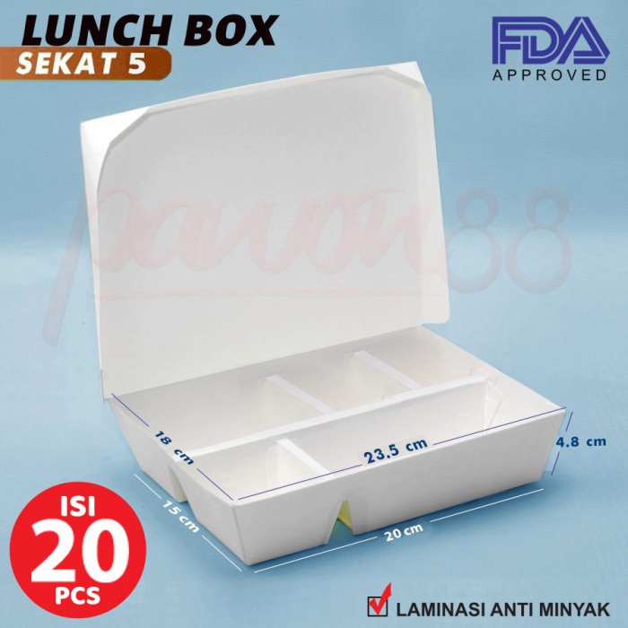 Terlaris Paper Lunch Box Sekat 5 - Lunch Box Paper Sekat 5 - ( 20 Pcs )