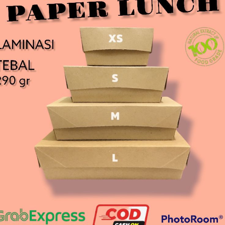 murah Paper lunch box ( XS, S ISI 100 ) ( L, M ISI 80 pcs ) Dus Nasi Lunch Bok Makanan Kekinian Pape