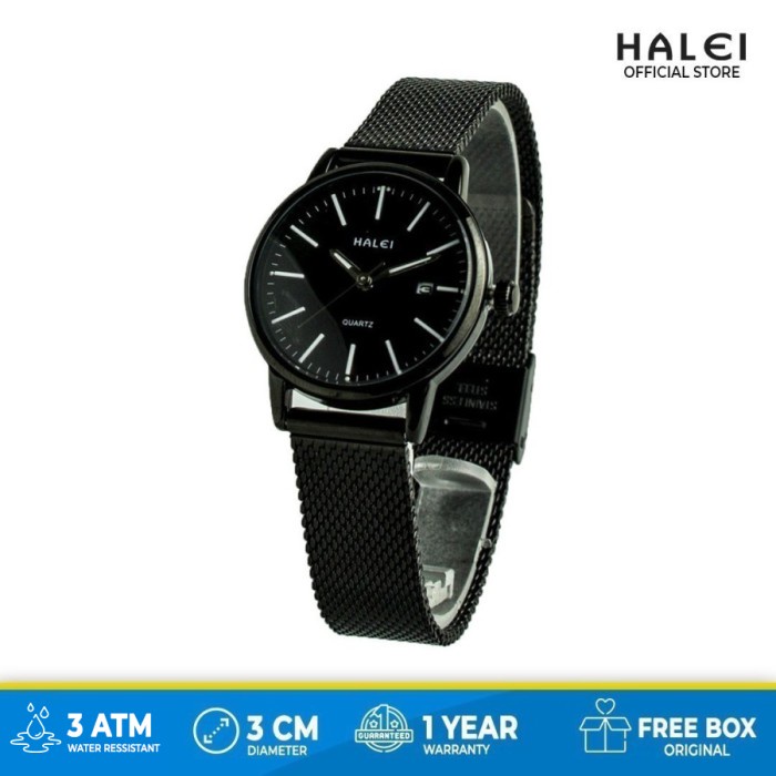 PROMO HALEIWATCH OFFICIAL JAM TANGAN WANITA RANTAI PASIR HALEI 8025 BLACK PH TERMURAH