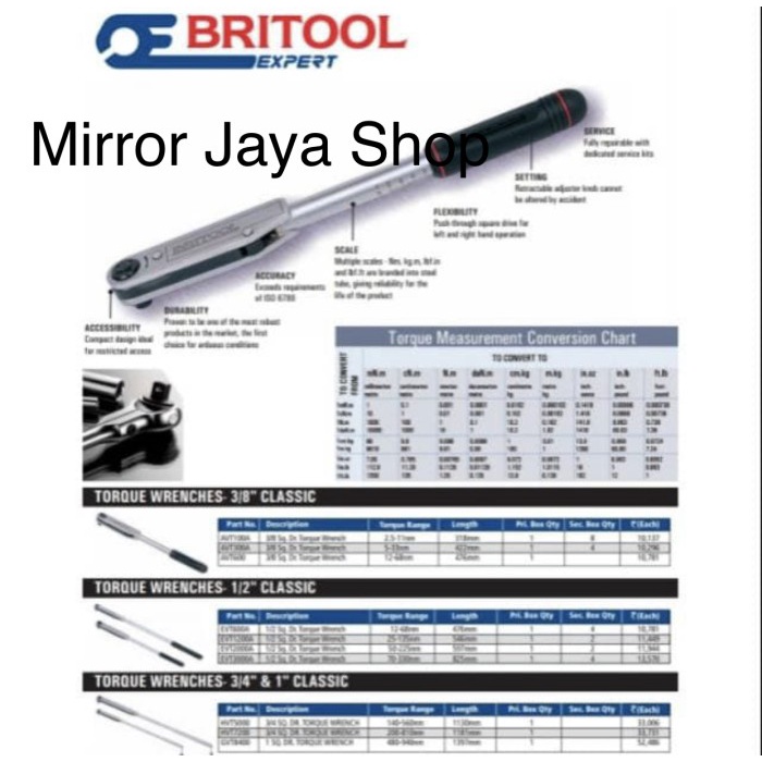 Bestseller Britool Evt 3000A Adjustable Torque Wrench Kunci Moment Evt 3000