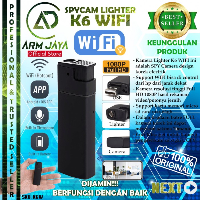 Bestseller Spy Camera Korek K6 Wifi Resolusi 4K Spy Cam Lighter Wifi Full Hd 1080