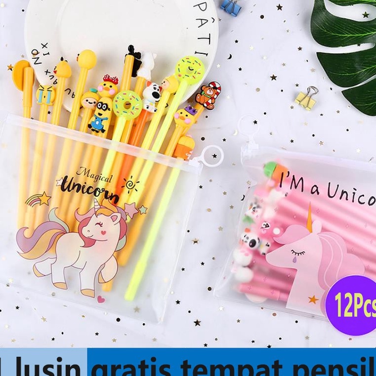 

➱Ready→ PDWYA COD 1 SET PULPEN GEL MOTIF FREE TEMPAT PENSIL TRANSPARAN UNICORN PP28 E47 ✵Super Promo